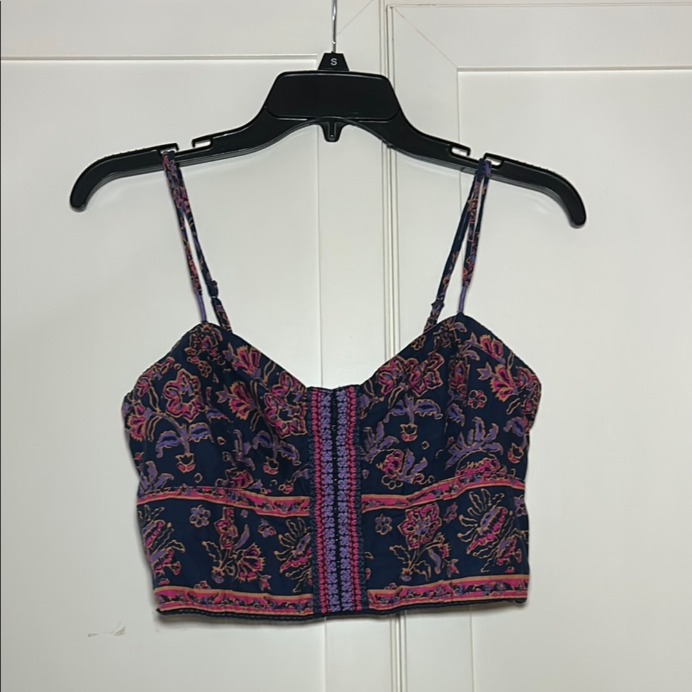 American Eagle Floral Bustier Smocked Crop Top